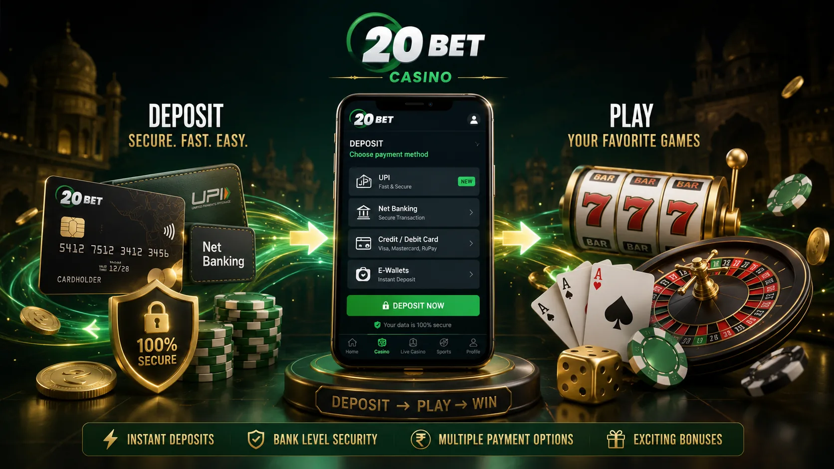 20Bet India cashier deposit screen illustration