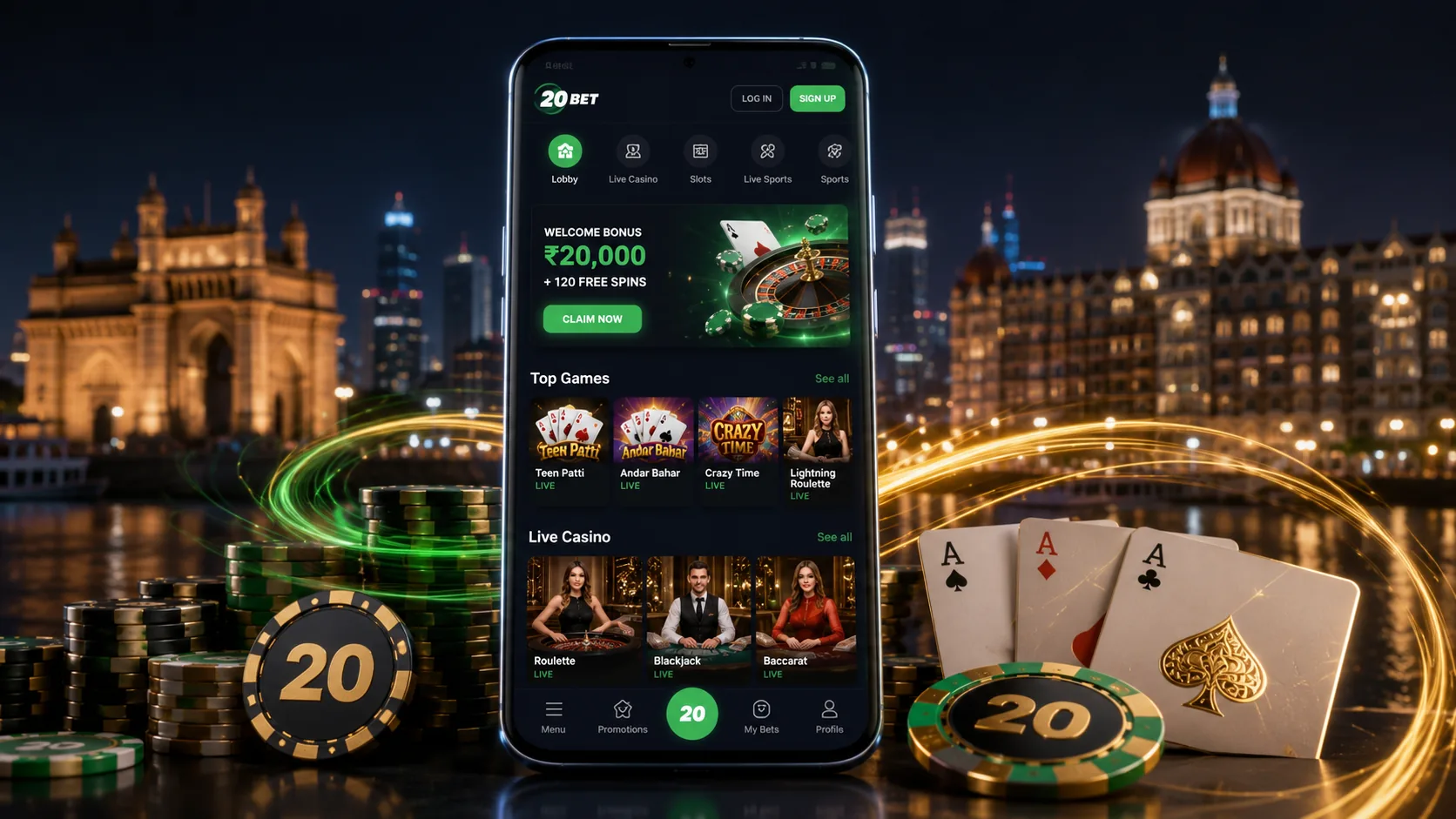 20Bet mobile app interface for users in India