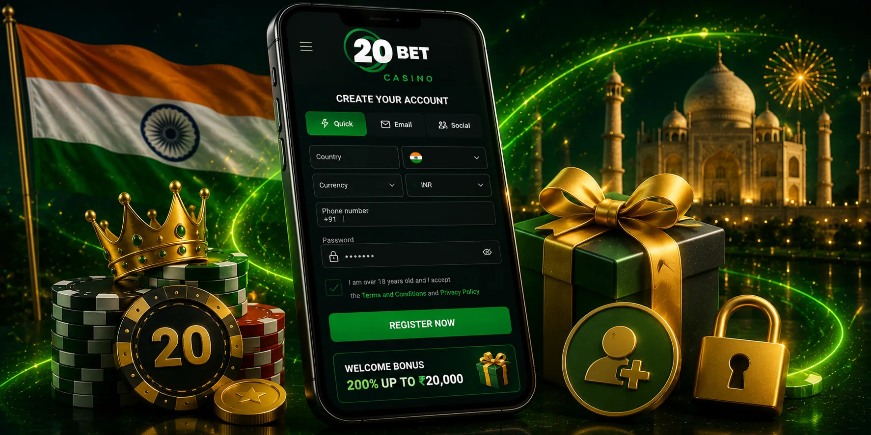 20Bet mobile registration steps for players in India